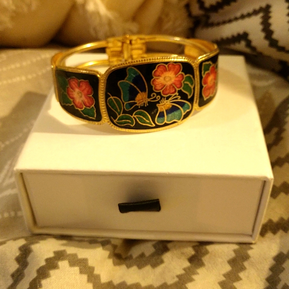 Vintage enamel butterfly cuff